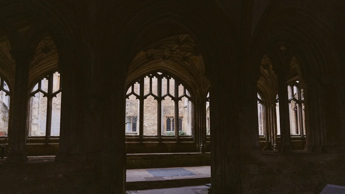 A dim Gothic hall where arched windows throw long shadows across empty stone. — a The Obsidian Key guide to Charisma Is Not Evidence: Reading Teachers Soberly.