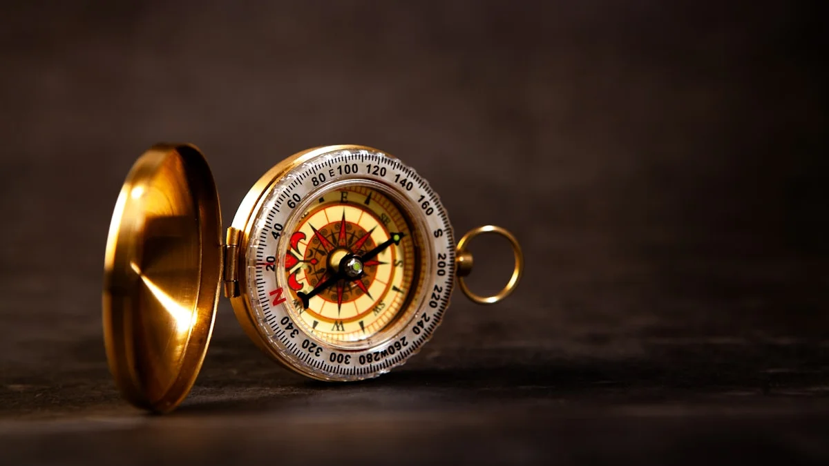 An open antique brass compass resting on a dark surface in warm light. — a The Obsidian Key guide to Emotion Is the Voltage of the Signal.