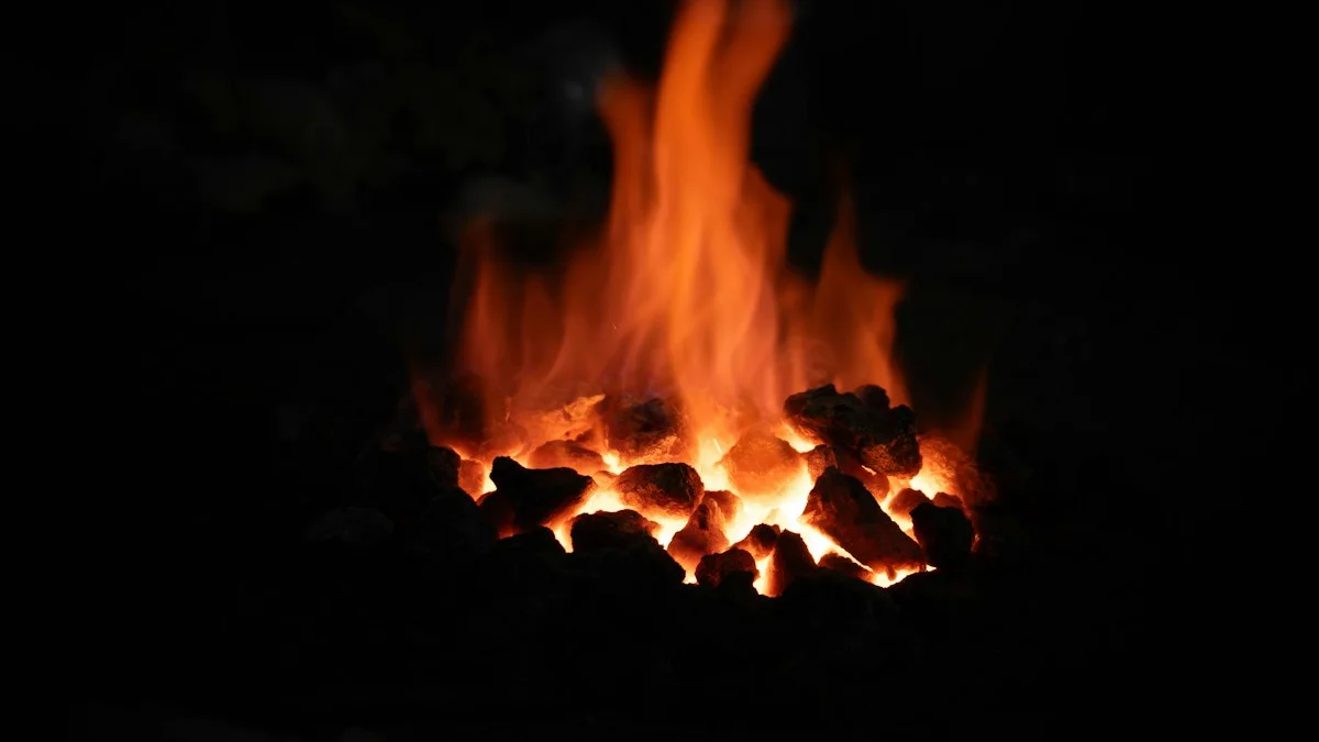 Bright embers and a low flame burn across coals in the dark. — a The Obsidian Key guide to 7 Evening Mistakes That Undo the Day: a Self-Check.