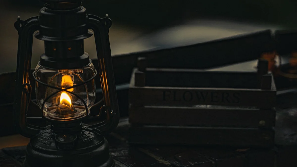 A black lantern glowing on a dark wooden table beside a wooden crate. — a The Obsidian Key guide to The Halloway House: What a Sealed Home Teaches.