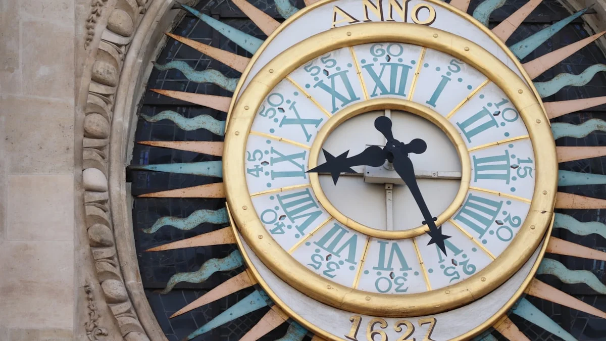 Ornate golden sunburst clock face with Roman numerals marking the hour. — a The Obsidian Key guide to How to Start Manifesting: The Thirty-Day Path.