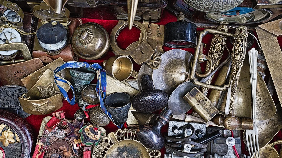 Antique brass goods, watches, and trinkets laid out on a market stall table. — a The Obsidian Key guide to Name the Rate: Pricing From Capacity Not Hunger.