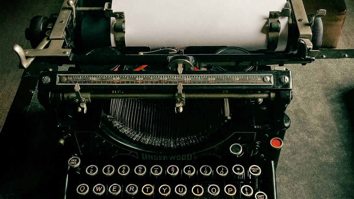 A sheet of blank paper curled into the carriage of a vintage Underwood typewriter. — a The Obsidian Key guide to Output Not Input: The First Doctrine Sentence.