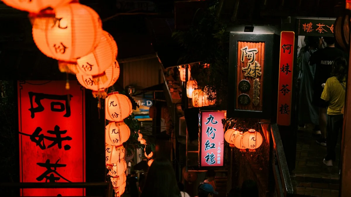 Glowing paper lanterns light a stone stairway descending through a night alley. — a The Obsidian Key guide to The Fifth Law: Moved Not Driven.