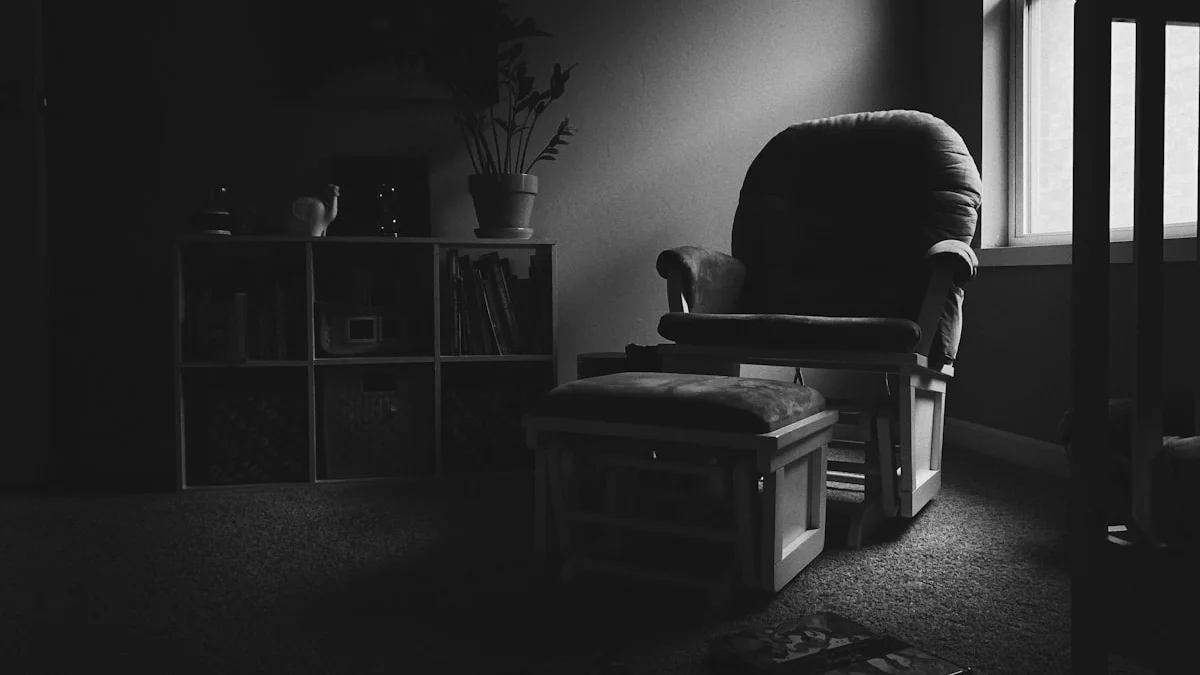 A single chair with a footstool by a bright window in a dark, quiet room. — a The Obsidian Key guide to The Silent Center: The Still Point Defined.