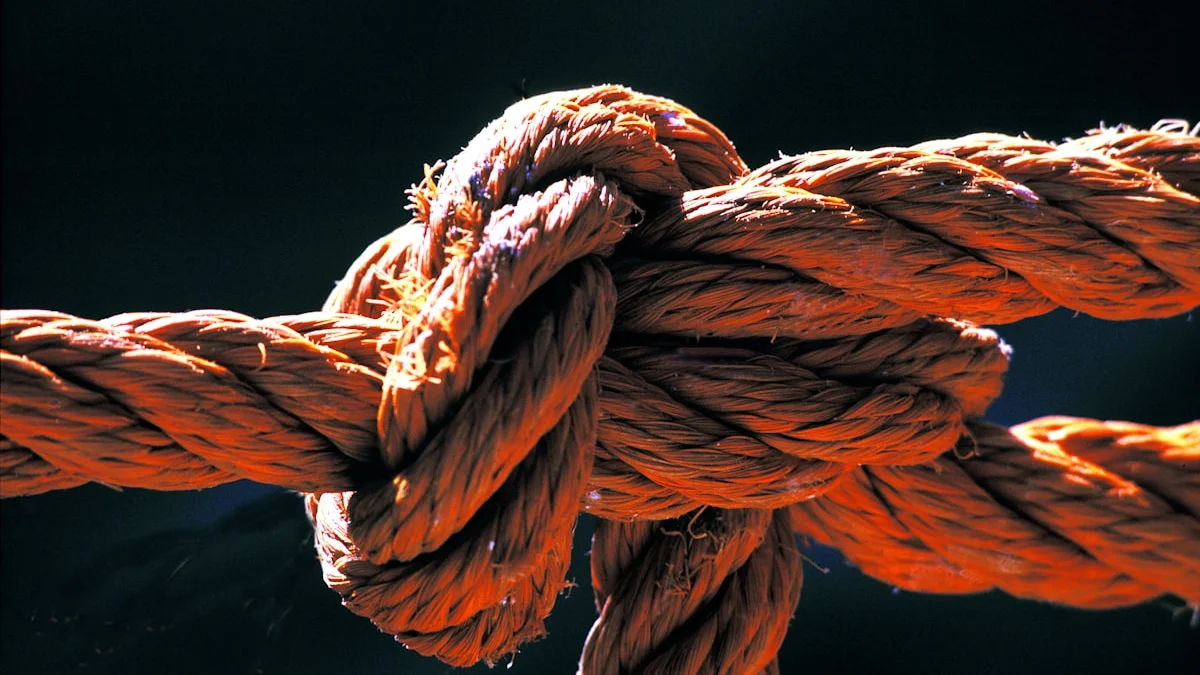 A thick rope tied in a tight knot photographed close up against a dark background. — a The Obsidian Key guide to The Three Threads of the Veil and How to Pull Them.