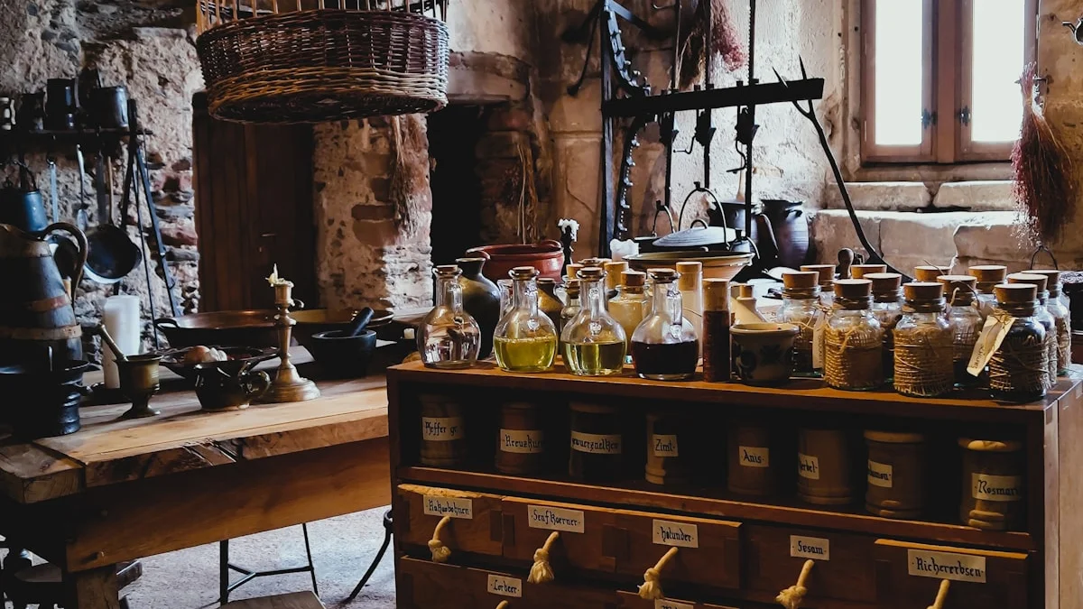 An old apothecary study with amber bottles and labeled wooden drawers in warm light. — a The Obsidian Key guide to Wealth Operation Mistakes: Five Ways the Program Fails.